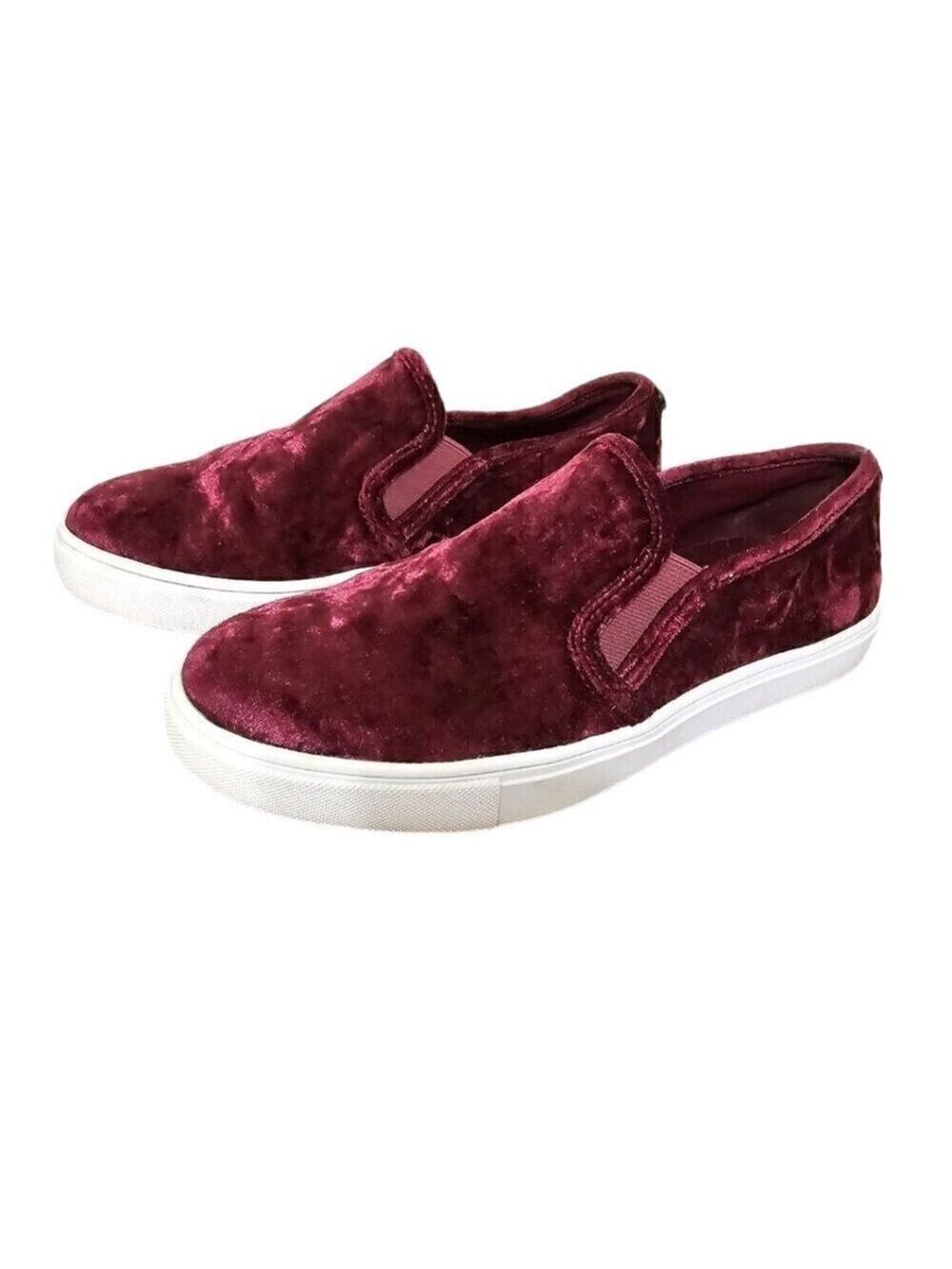 Steve Madden Ecntrcv Burgundy Velvet Slip-On Sneakers Sz 8B
